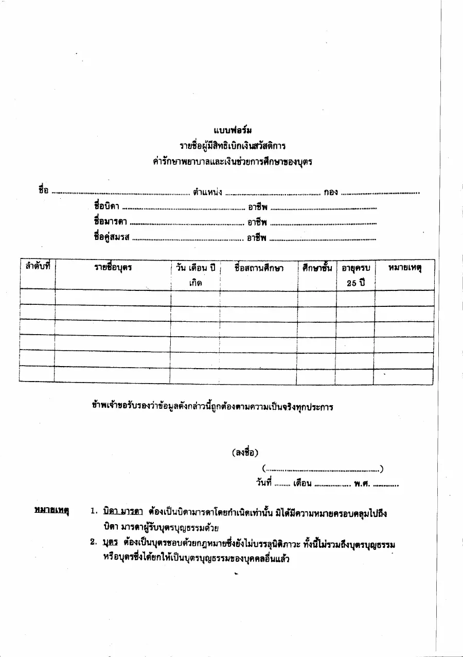 ตัวอย่างหน้าแรกของแบบฟอร์ม ฟอร์มรายชื่อผู้มีสิทธิเบิกเงินสวัสดิการ ครู